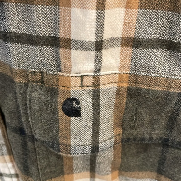 Carhartt Orginial Fit Cotton Gold Brown Plaid Button Down Shirt - Picture 3 of 7